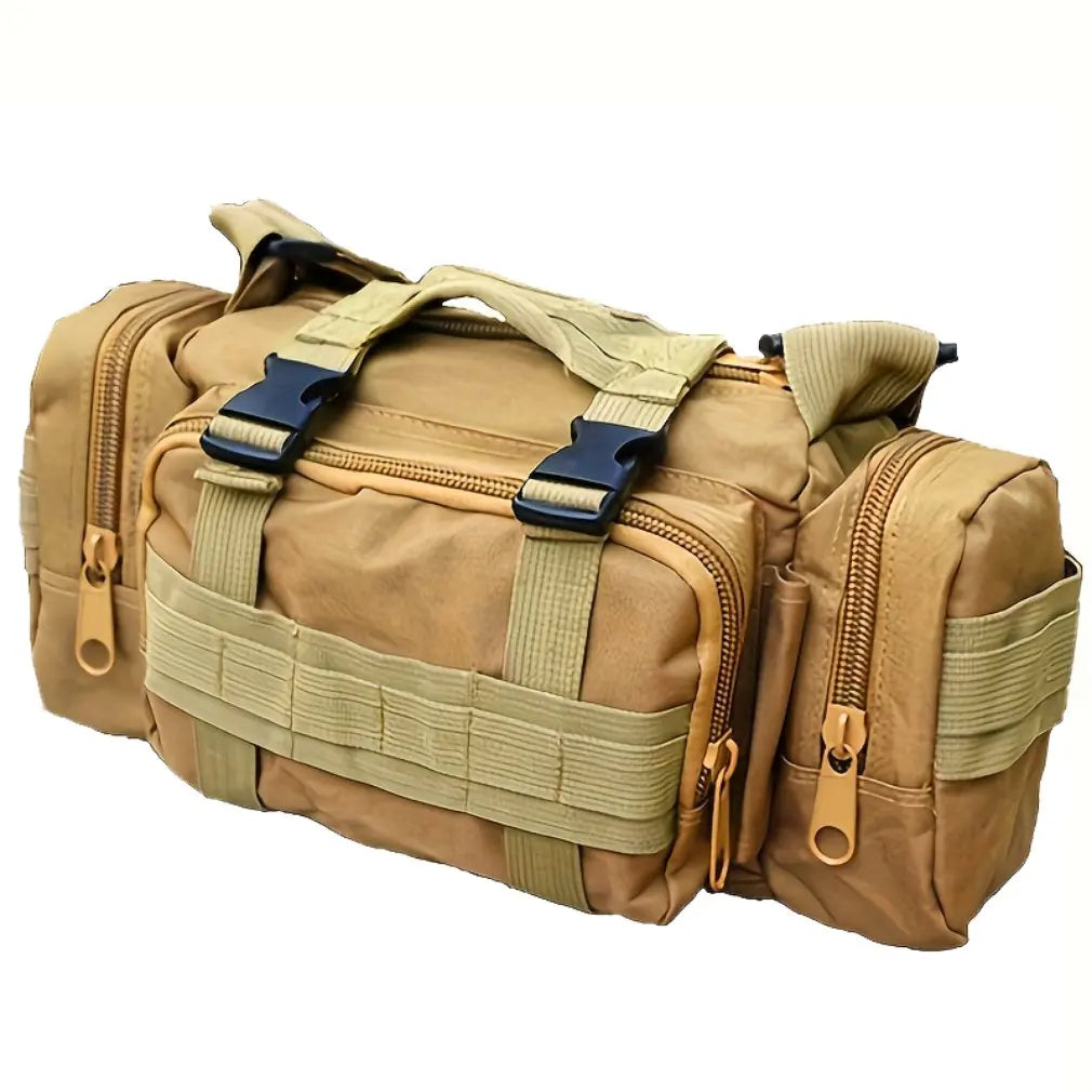 Borsa tattica militare beige, multifunzione, con cerniere robuste e manici rinforzati. Ideale per escursioni, campeggio e attività outdoor.