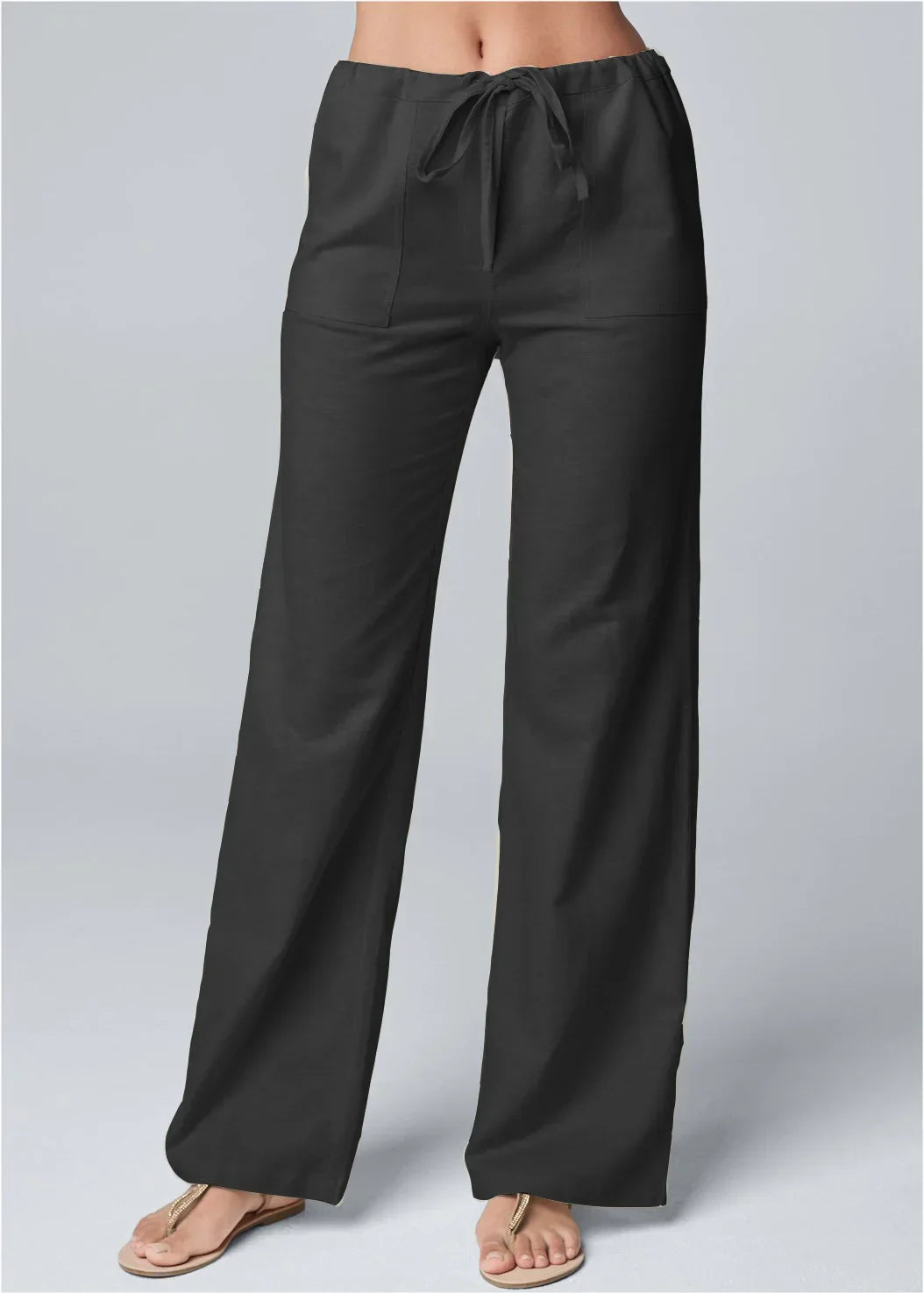  Pantaloni a gamba femminile-miscela di lino di cotone-vita alta-cintura da cantiere-4