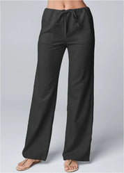  Pantaloni a gamba femminile-miscela di lino di cotone-vita alta-cintura da cantiere-4