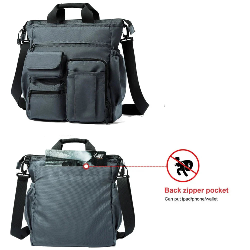 Borsa a tracolla nera multifunzione con tasche multiple, cerniera posteriore per iPad/telefono/portafoglio, ideale per lavoro e viaggio.