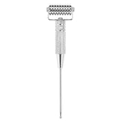 Rullo massaggiante in acciaio inox, design ergonomico, ideale per massaggi facciali e corpo, stimolazione circolazione, cura della pelle.