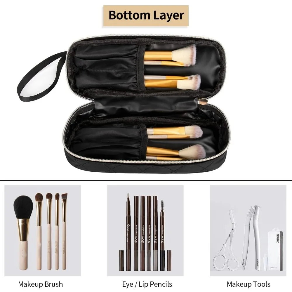Set di pennelli trucco professionali con custodia nera, include pennelli per occhi e viso, matite occhi/labbra, strumenti per trucco. Ideale per cosmetici.