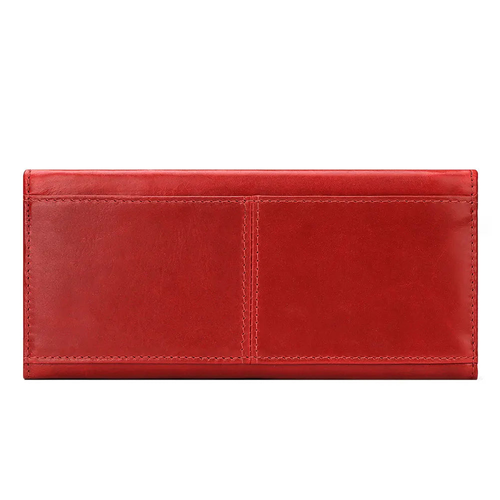 Portafoglio donna in pelle rossa, design elegante e minimalista, ideale per moda e accessori. Perfetto per organizzare carte e contanti.