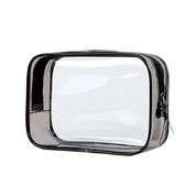 Trasparente borsa da viaggio in PVC con cerniera nera, ideale per articoli da toeletta, approvata TSA, impermeabile, organizzatore bagagli.