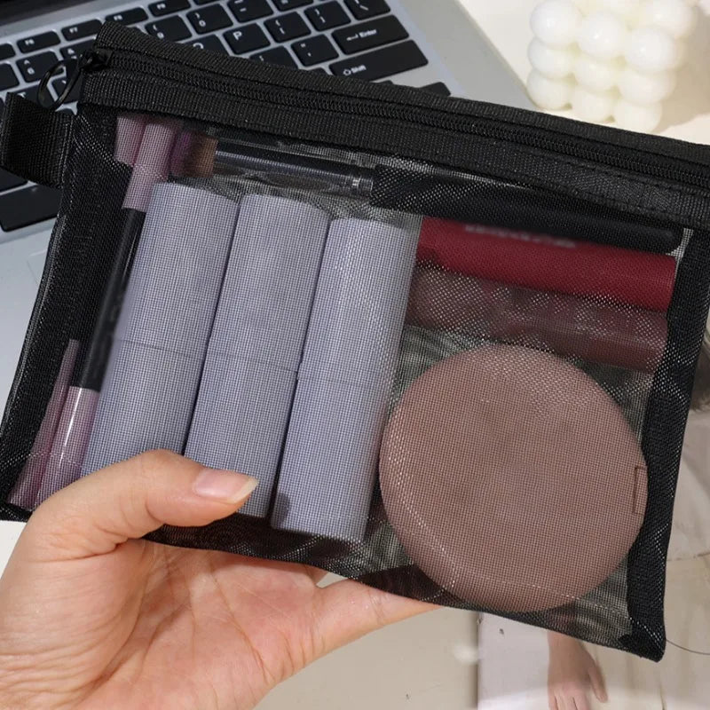Keily | Set di borse da toilette per trucco cosmetico in rete di nylon da 3 pezzi