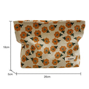 Borsa a mano in tessuto floreale arancione, dimensioni 26x18x5 cm, design Sozaka. Accessorio moda donna, elegante e pratico.