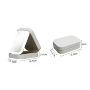 Specchio cosmetico pieghevole LED bianco, dimensioni 16,5x11,5x3,5 cm, portatile, ricaricabile, ideale per trucco e viaggio.
