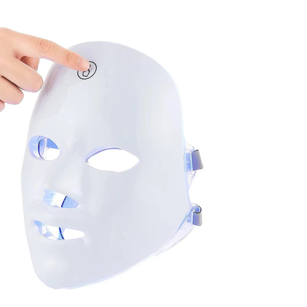 Maschera LED terapia luce, bianca, con pulsante di accensione, per cura della pelle, anti-invecchiamento, trattamento acne, bellezza viso.