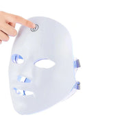 Maschera LED terapia luce, bianca, con pulsante di accensione, per cura della pelle, anti-invecchiamento, trattamento acne, bellezza viso.