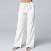  Pantaloni a gamba femminile-miscela di lino di cotone-vita alta-cintura da cantiere-1