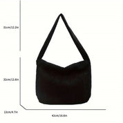Borsa a spalla nera in tessuto plissettato, dimensioni 42x32x12 cm, design elegante e moderno, ideale per moda donna e accessori versatili.