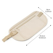 Marsupio da viaggio beige con cerniera, dimensioni 25,5x14 cm, ideale per documenti e denaro, accessorio sicuro e pratico per viaggiatori.