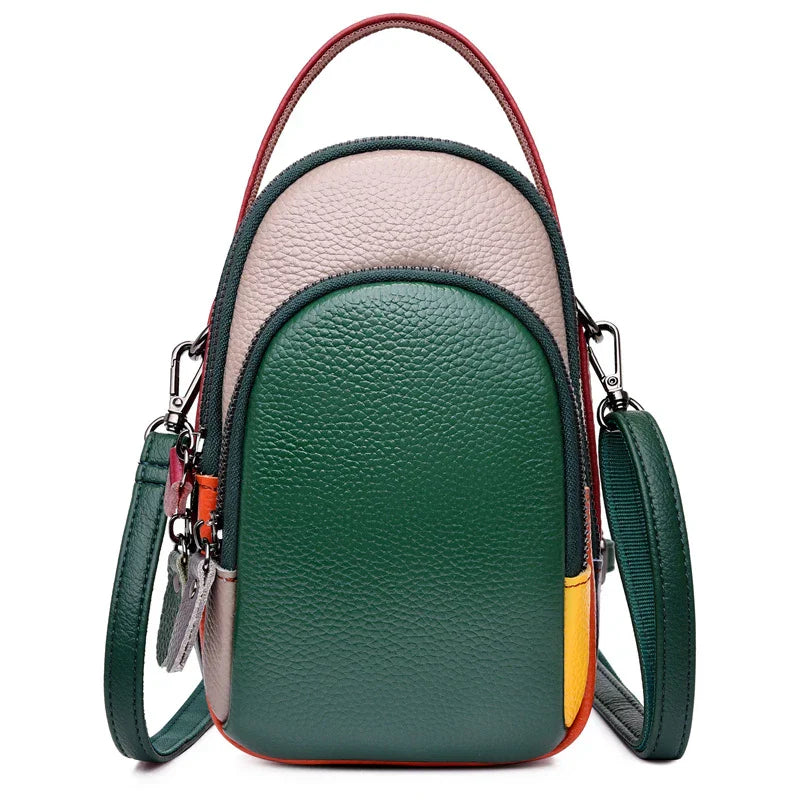 Borsa a tracolla in pelle multicolore, design compatto, con manico superiore e tracolla regolabile. Accessorio moda donna elegante e versatile.