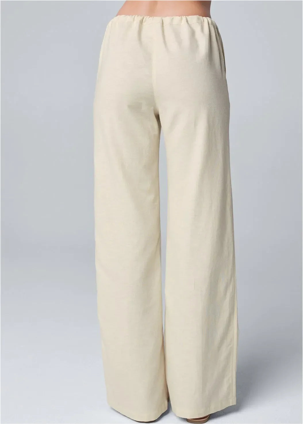  Pantaloni a gamba femminile-miscela di lino di cotone-vita alta-cintura da cantiere-5