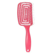 Spazzola per capelli rosa con setole flessibili, design ventilato per asciugatura rapida, ideale per districare e styling. Accessorio capelli essenziale.