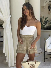 Pantaloni corti di lino con sanguinamento fiore - Marin 3