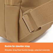 Cinturino regolabile in tessuto beige con fibbia robusta per borsa a tracolla, design resistente, materiali selezionati, accessorio moda pratico.