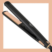 Piastra per capelli nera con piastre in ceramica dorata, display digitale 450°F, design elegante, ideale per styling professionale e liscio perfetto.