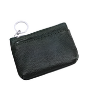 Portachiavi in pelle nera con cerniera, design elegante e compatto, ideale per organizzare chiavi e piccoli oggetti. Accessorio moda uomo/donna.