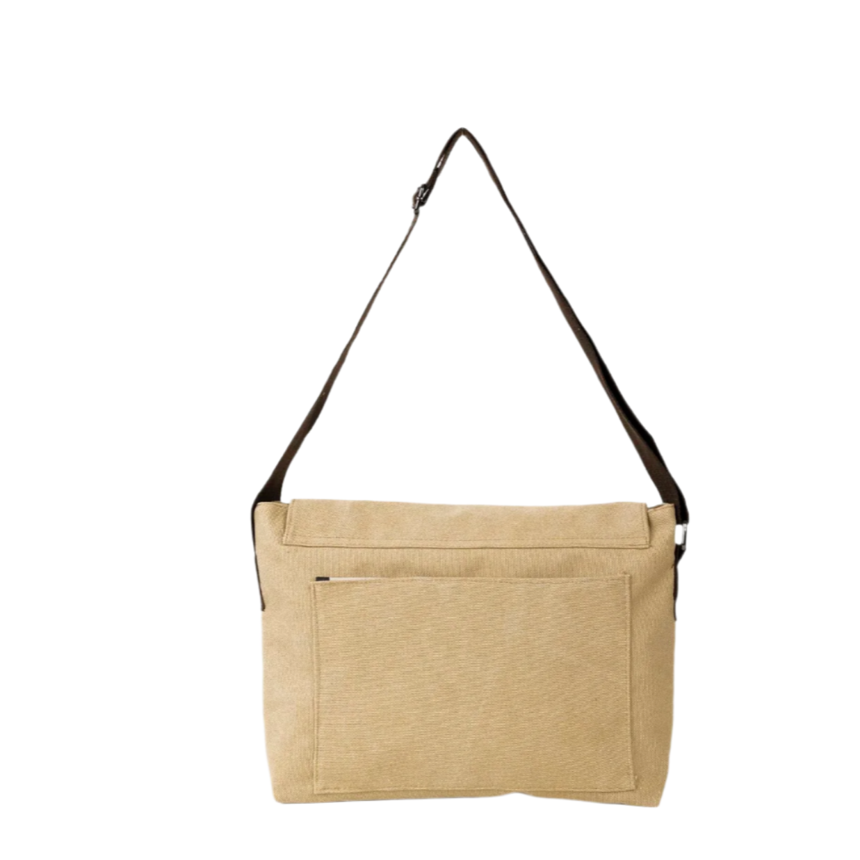 Borsa a tracolla beige in tela, design minimalista, tasca frontale, ideale per uso quotidiano. Accessorio moda unisex, resistente e versatile.