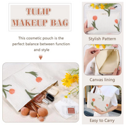 Borsa trucco tulipano con motivo floreale, fodera in tela, facile da trasportare. Perfetta per cosmetici, unisce funzionalità e stile.