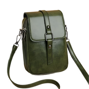 Borsa a tracolla verde in pelle sintetica, design compatto con chiusura a fibbia, ideale per moda donna, accessori eleganti e pratici.