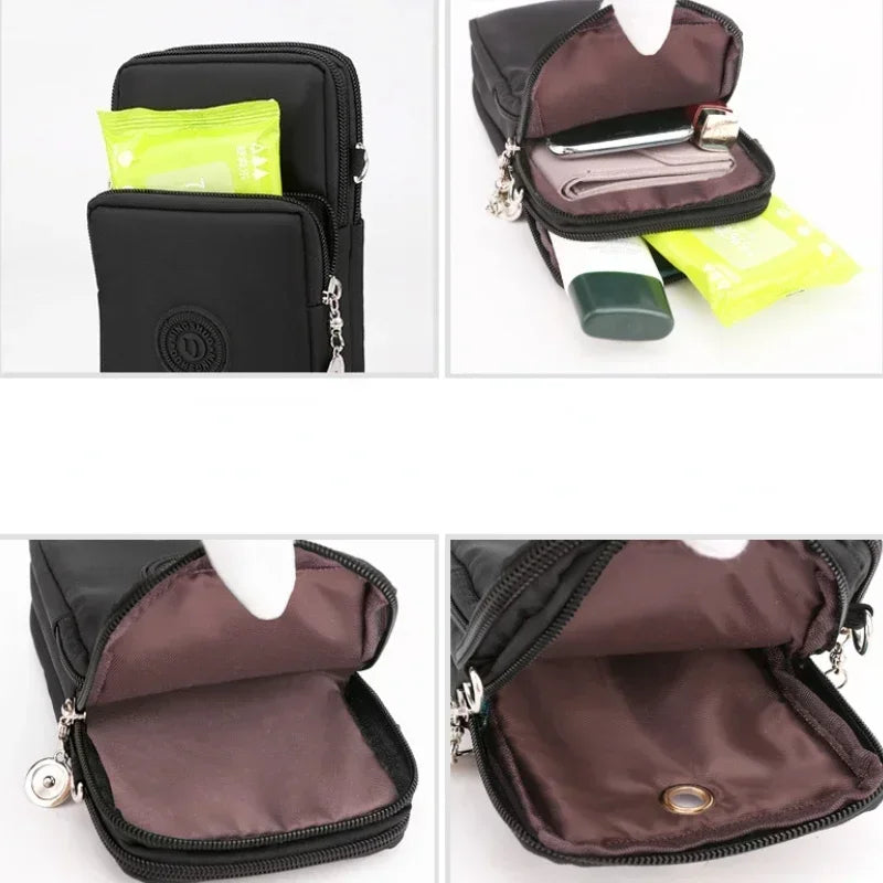 Borsa organizer nera multifunzione con tasche multiple, zip, e scomparti per cosmetici e accessori. Ideale per viaggi e uso quotidiano.