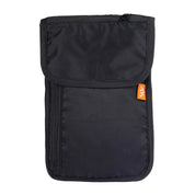 Custodia nera per passaporto con chiusura a zip, design compatto e resistente, ideale per viaggi, protezione documenti, accessorio da viaggio essenziale.