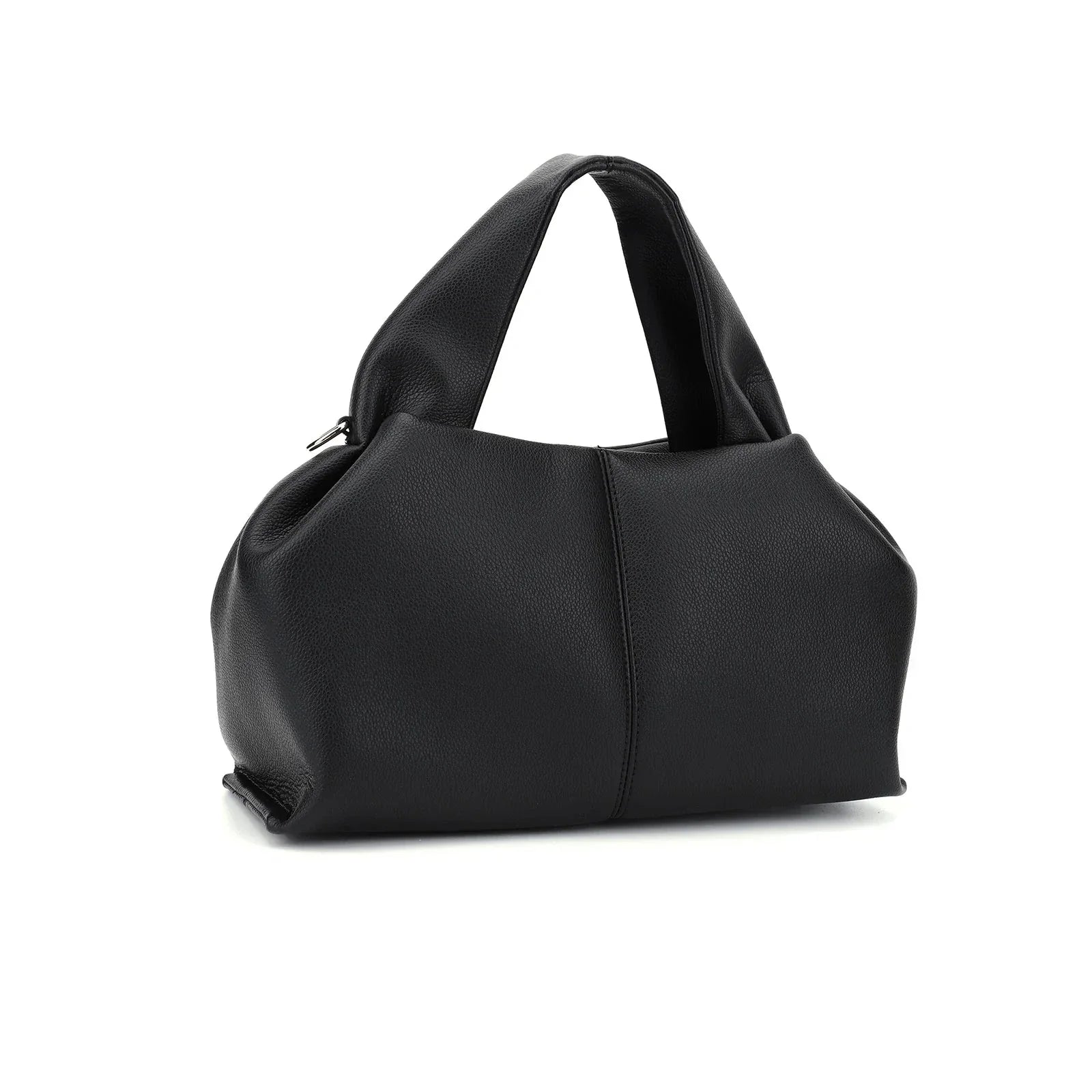 Borsa a mano in pelle nera, design elegante e moderno, ideale per moda femminile. Accessorio versatile per ogni occasione.