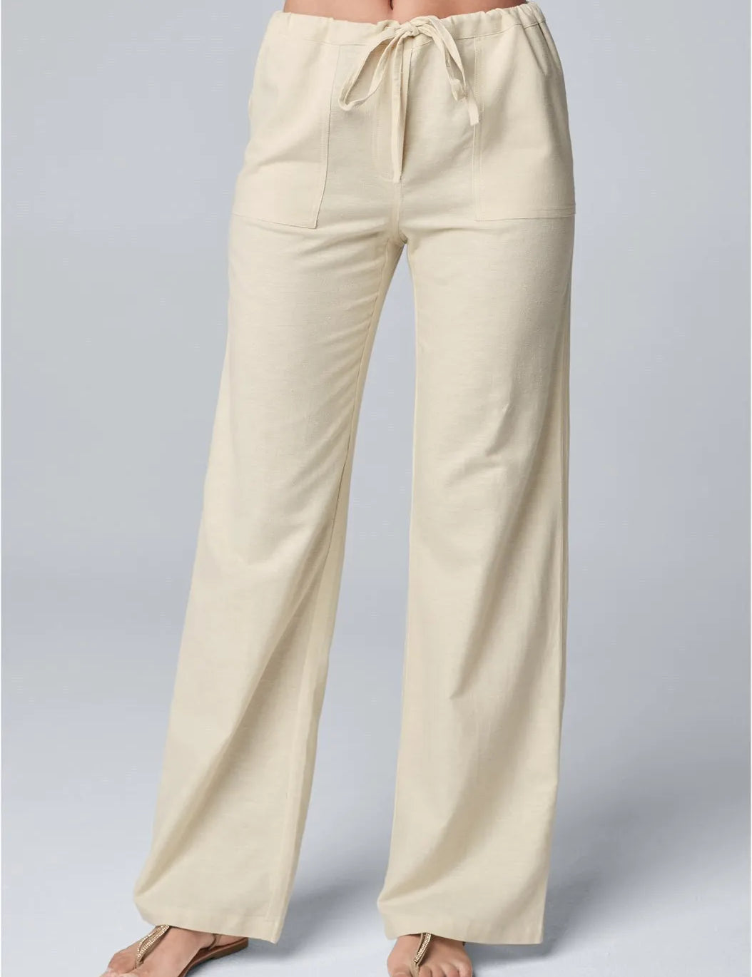  Pantaloni a gamba femminile-miscela di lino di cotone-vita alta-cintura da cantiere-2
