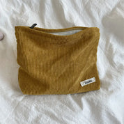 Spaziosa borsa per il trucco da viaggio in velluto a coste con chiusura sicura con cerniera