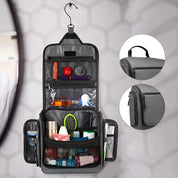 Borsa da toilette da viaggio appesa, organizer impermeabile con scomparti multipli, ideale per cosmetici e accessori bagno, colore grigio.