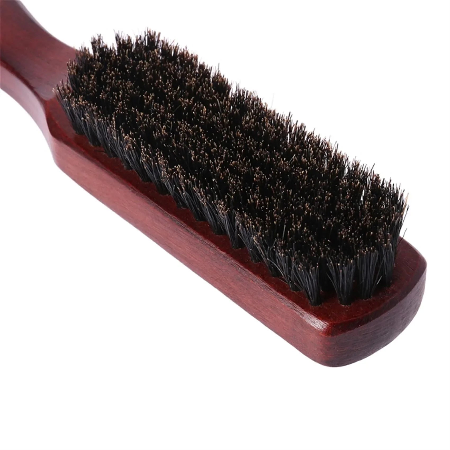 Spazzola per scarpe in legno con setole nere, ideale per lucidare e pulire calzature in pelle. Accessorio essenziale per la cura delle scarpe.