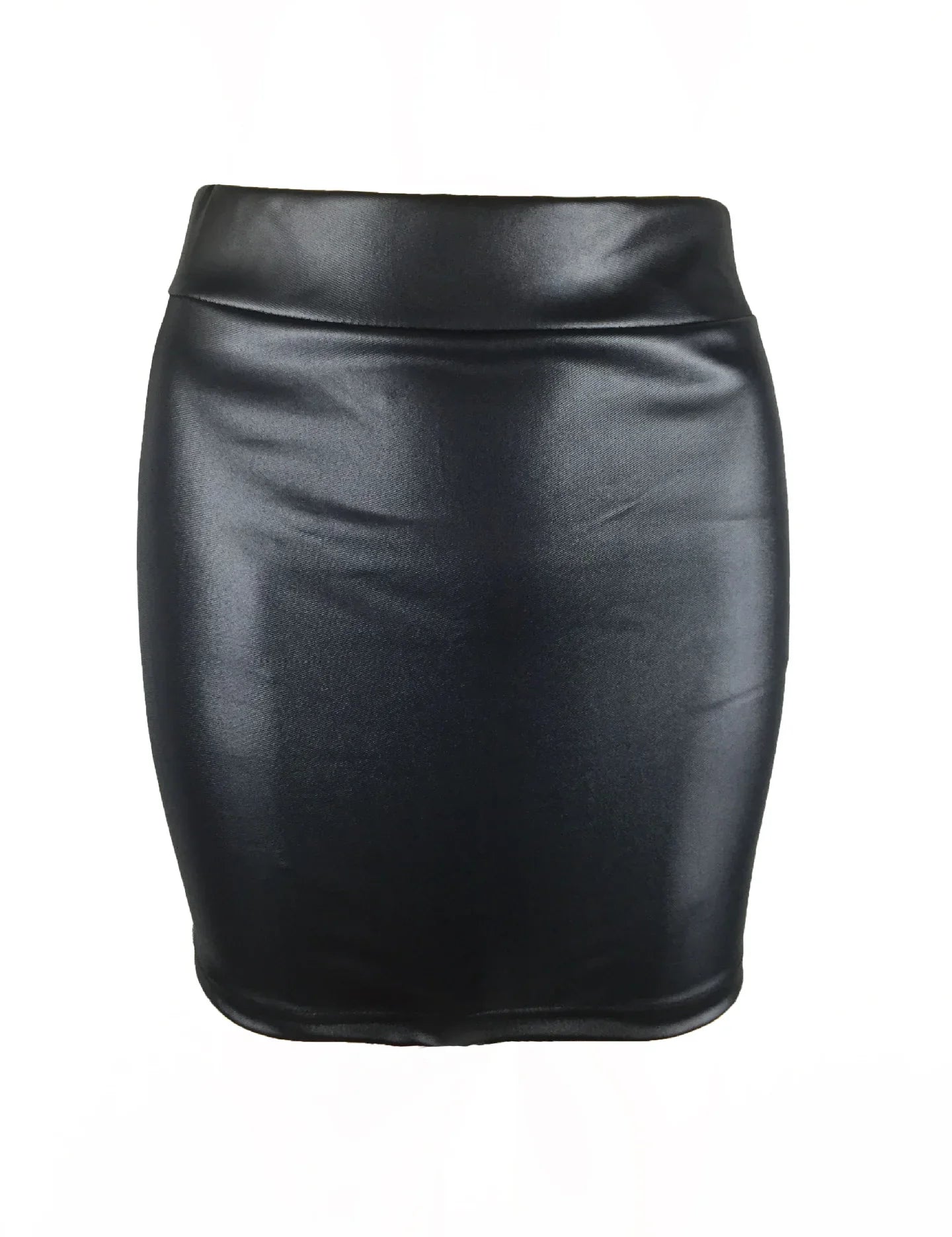 Gonna nera in ecopelle, design a tubino, vita alta, elegante e moderna. Perfetta per look casual o formali. Moda donna, abbigliamento trendy.