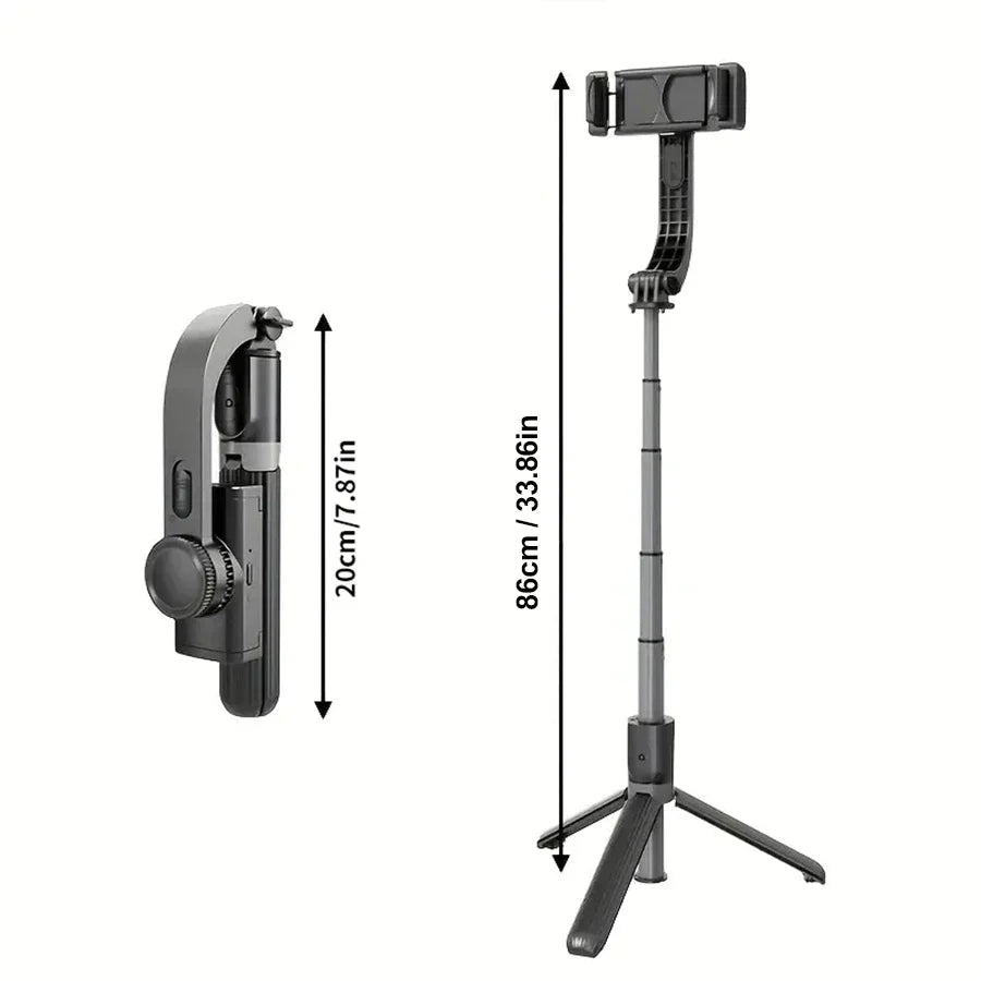 Treppiede selfie stick pieghevole, estensibile da 20cm a 86cm, supporto per smartphone, portatile, leggero, ideale per foto e video.