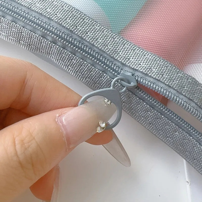 Keily | Set di borse da toilette per trucco cosmetico in rete di nylon da 3 pezzi