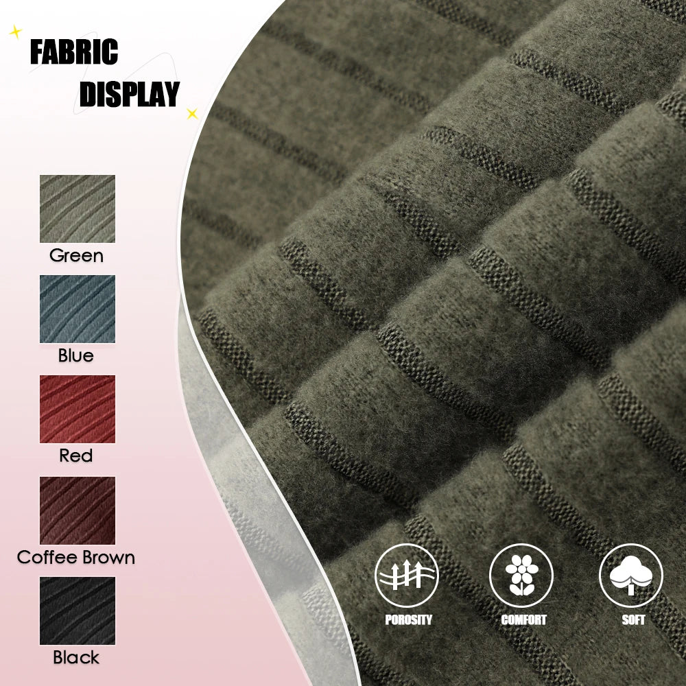 Tessuto a righe grigio scuro, morbido e confortevole, disponibile in vari colori: verde, blu, rosso, marrone caffè, nero. Ideale per abbigliamento.