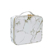 Astuccio cosmetico marmo bianco con cerniera dorata, design elegante, portatile, ideale per trucco e accessori, perfetto per viaggi e organizzazione.