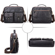 Borsa a tracolla in pelle nera per uomo, design elegante con tasche frontali, cerniere robuste, tracolla regolabile. Ideale per lavoro e viaggio.