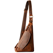 Borsa a tracolla in pelle marrone, design vintage, con cerniera e tasche multiple. Accessorio moda uomo, stile casual ed elegante.