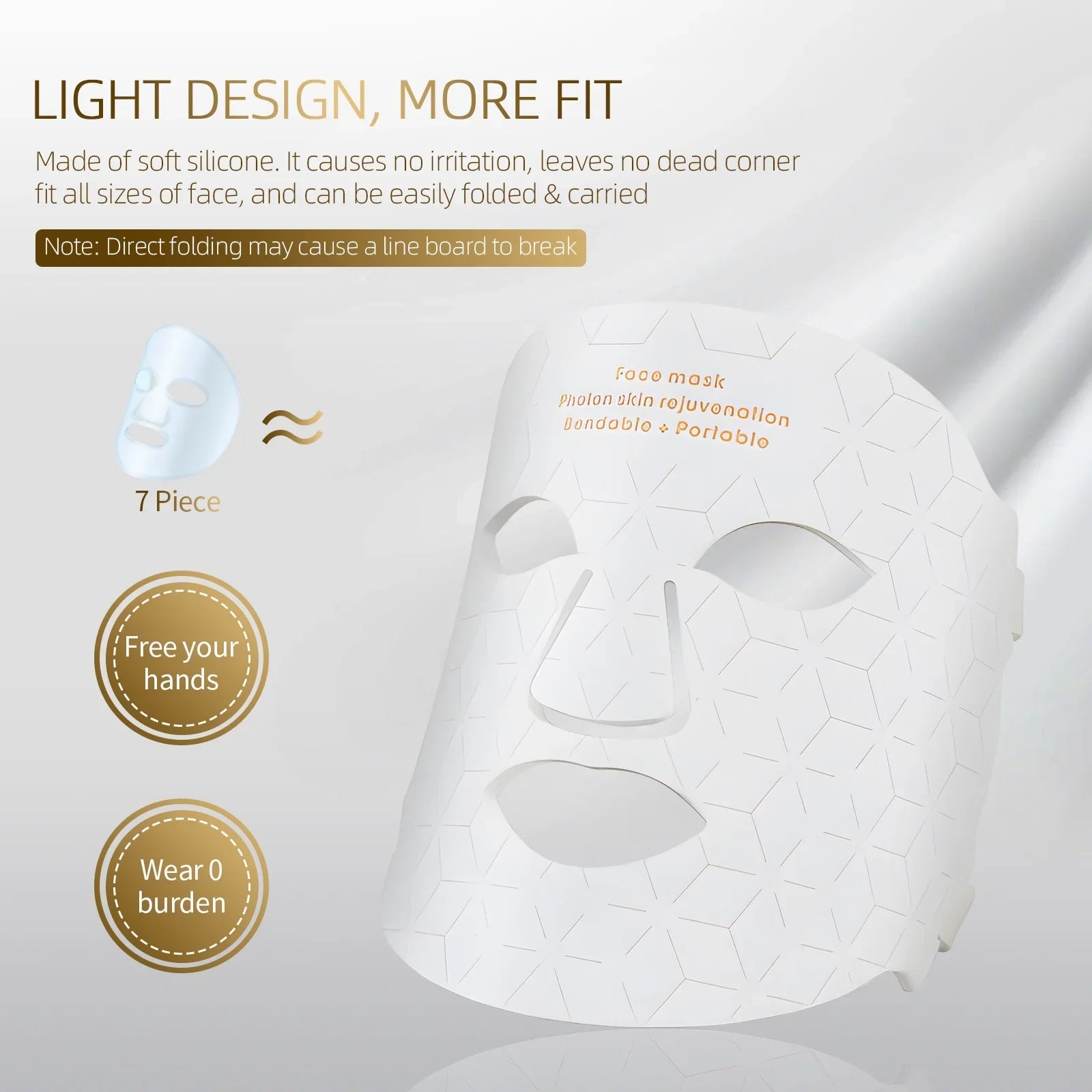 Maschera viso in silicone morbido, design leggero, 7 pezzi. Adatta a tutte le dimensioni del viso, facile da piegare e trasportare.