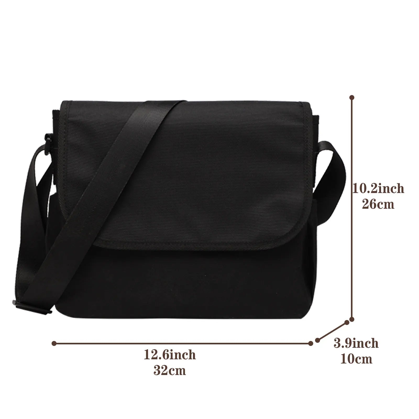 Borsa a tracolla nera unisex, dimensioni 32x26x10 cm, design minimalista, ideale per lavoro e viaggio. Materiale resistente, tracolla regolabile.