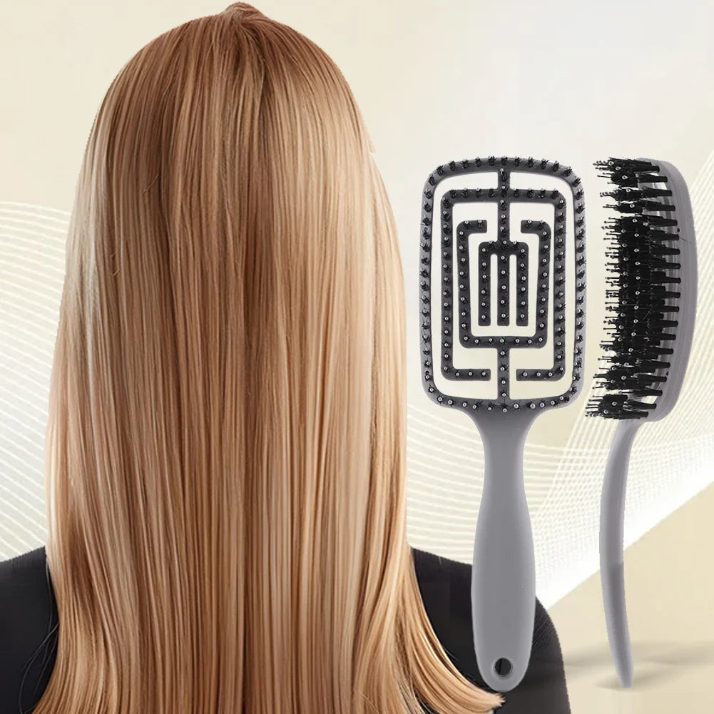 Spazzola per capelli anti-nodi con setole morbide, ideale per capelli lisci e lunghi. Design ergonomico, perfetta per districare senza dolore.