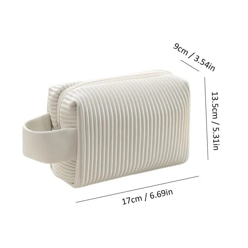 Astuccio da viaggio bianco in silicone impermeabile, dimensioni 17x9x13,5 cm, con manico laterale. Ideale per cosmetici e accessori da bagno.