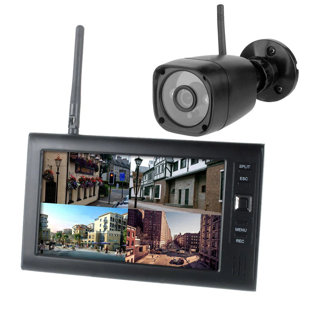 Sistema di sicurezza wireless da 7 pollici: monitor a 4 canali e telecamere per visione notturna resistenti alle intemperie 0