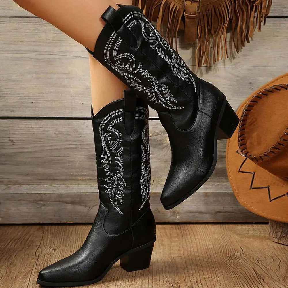 Stivali da cowboy moderni da donna | Tacco a blocco 3