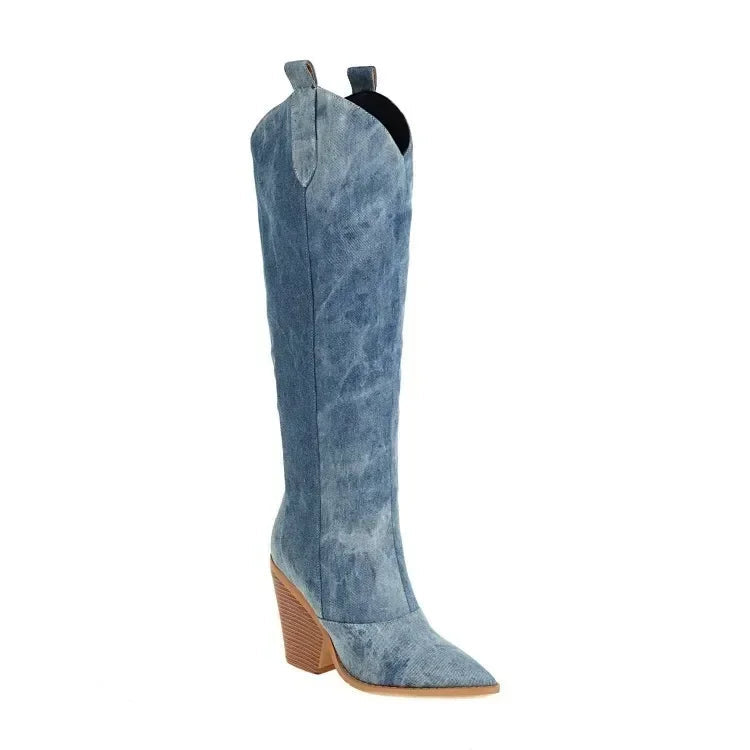 Stivali da cowboy sopra il ginocchio da donna | Blu 4