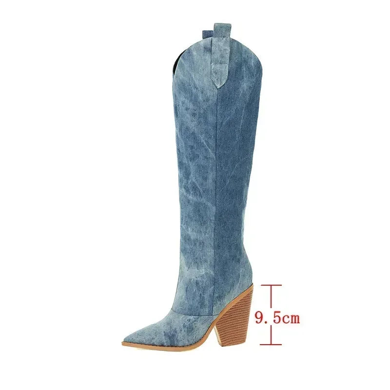 Stivali da cowboy sopra il ginocchio da donna | Blu 5