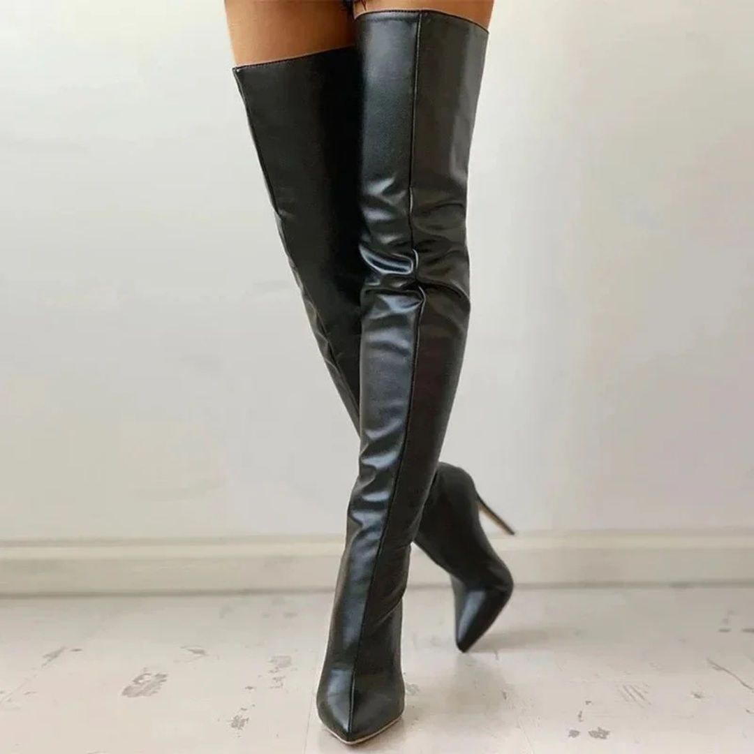 Stivali da donna con tacco alto sopra il ginocchio, cerniera e punta a punta | Alti fino alla coscia 1