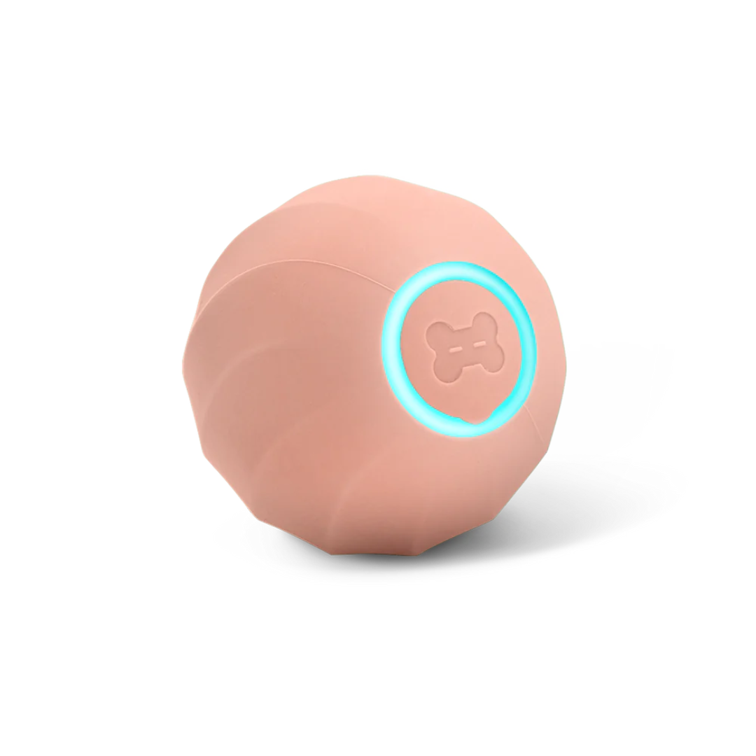 Palla interattiva per cani rosa con luce LED blu, design moderno e resistente, ideale per giochi e addestramento. Giocattolo intelligente per animali.